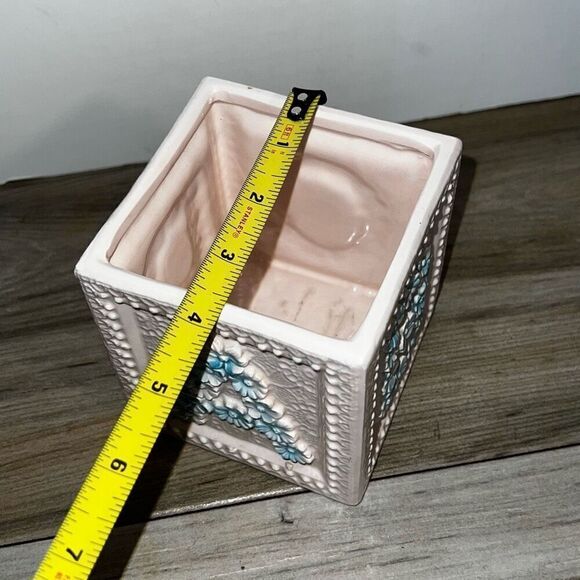 Vintage Relpo 112 Large Baby Block ABC Planter Raised Embossed Floral Pink Blue - Picture 4 of 9